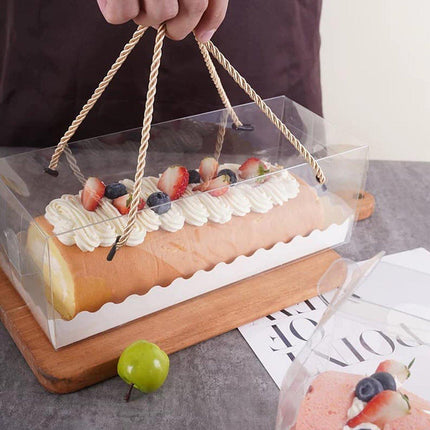 25pcs Rectangular Transparent Cake Roll Packing Box Portable Swiss Pastry Box