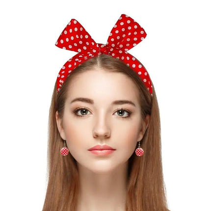 Halloween Vintage Dress Up Set Polka Dot Stud Earrings and Headband Party