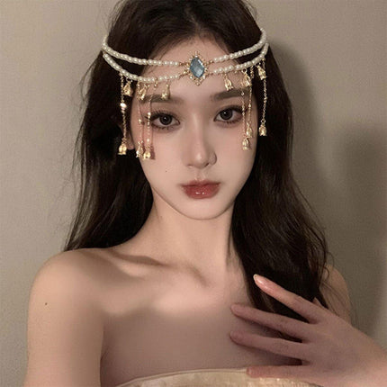 Exotic Sapphire Tassel Headwear Antique Dancer Pendant Hair Accessories Necklace