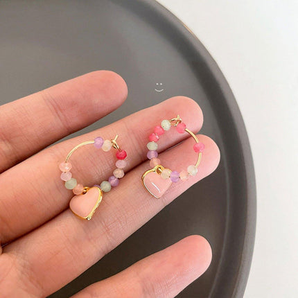 Summer Colourful Beaded Heart Earrings Sweet Fashion Jewellery for Women Girls