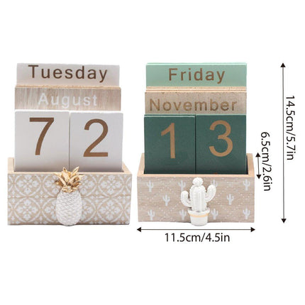 Rustic Wooden Perpetual Desk Calendar DIY Block Calendar Office Desktop Decor