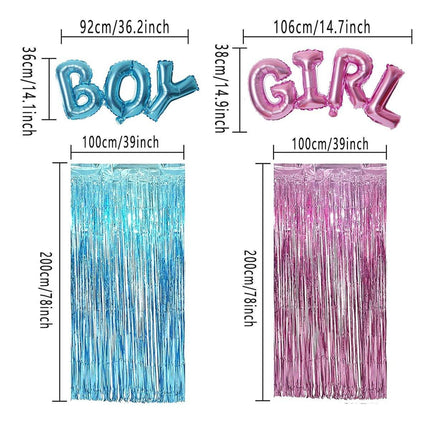 4PCS Gender Reveal Balloons and Silk Curtain Party Decor Boy Girl Theme Supplies