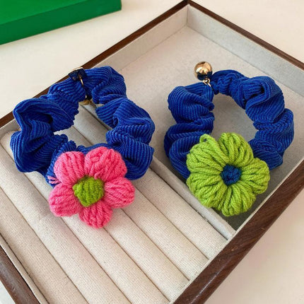 Corduroy Flower Hair Scrunchies Ponytail Holder Hair Ties Rope Hair Accesorries - Aimall