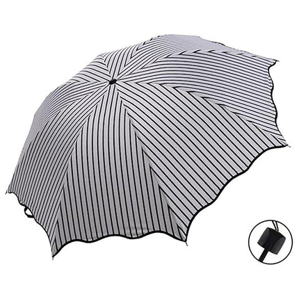 Stripe Sun Umbrella Rainy Folding Umbrella Women Sunscreen Black Rubber Sunshade
