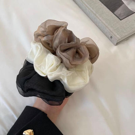 Double-Deck Solid Colour Organza Mesh Hair Scrunchies Ponytail Hairband Female - Aimall