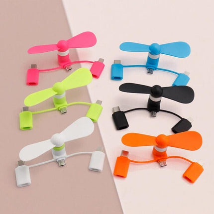 3 In 1 Portable Cell Phone USB Mini Fan For iPhone Android TypeC Mobile Model - Aimall