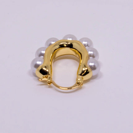 Pearl Hoop Earrings for Women Simple Fashion Brass Unique Statement Jewelry