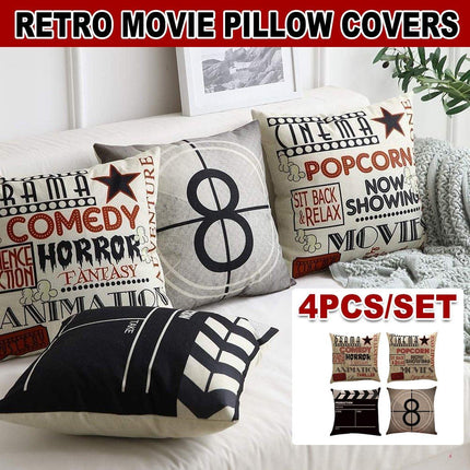 4PCS 18x18In Movie Theater Cinema Throw Pillow Cover Home Decor Design Pillow Cases