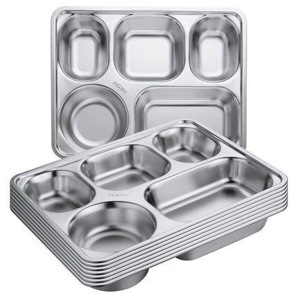 8pcs Stainless Steel Divided Dinner Plates Square Fast Food Plate for Students