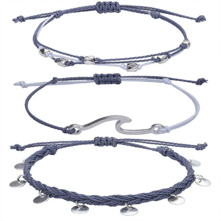 Boho Chic Woven Bracelet Anklet Adjustable Three Piece Beach Ornament