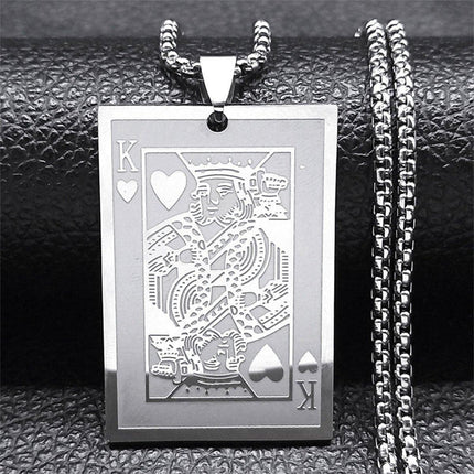 King of Hearts Poker Necklace Stainless Steel Pendant for Men Fashion Jewelry