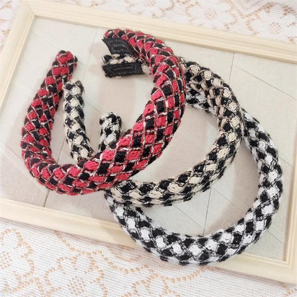 Womens Plaid Headband Padded Hairband Wide Sponge Hair Hoop Band Head Decor - Aimall