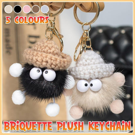 Cartoon Animal Plush Small Coal Ball Backpack Pendants Keychain Doll Keyring Car - Aimall