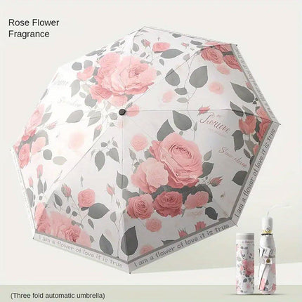 Floral Automatic Folding 3 Fold Umbrella Auto Open Close Travel Windproof Anti-UV