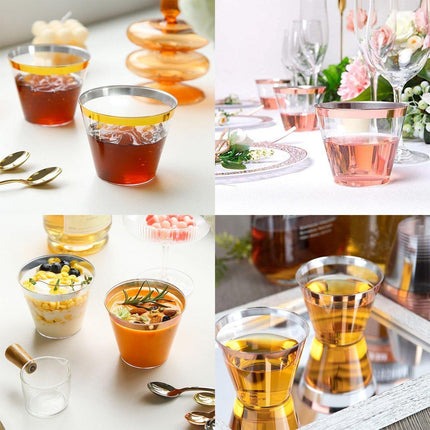 100pcs 9OZ Hot Gold Silver Plastic Wine Cup Western Food Cup Ice Cream