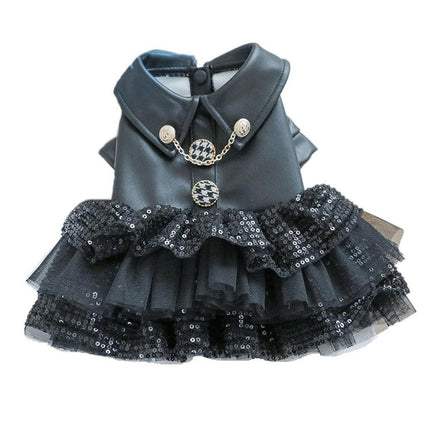 Pet Dog Cat Clothes Autumn Winter Fashion Sequin Small Leather Skirt Outfit