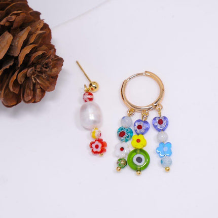 Handmade Colorful Flower Beaded Earrings Bohemian Fashion Jewelry Gift