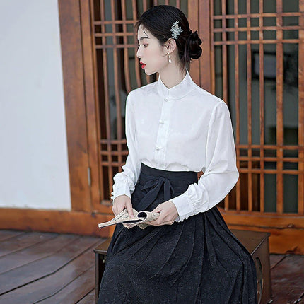 Elegant National Style Hanfu Two-Piece Set with Long Skirt and Daily Wear Top