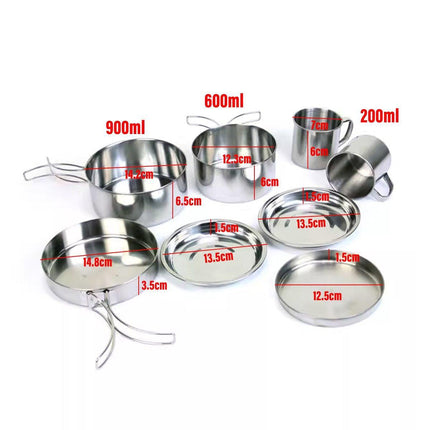 8PCS Camping Cookware Stainless Steel Outdoor Picnic Pot Cook Pan Set Hiking BBQ - Aimall