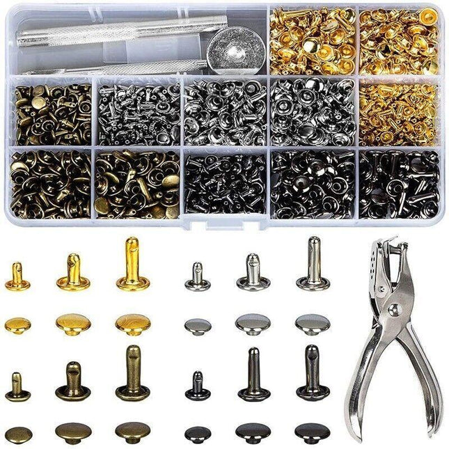 Leather Rivets Tool Metal Stud Set Double Cap Fixing Belt Repair Diy Kit Craft - Aimall