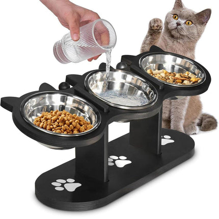 Adjustable 3pcs Pet Feeder Dog Food Bowl Rack Vertical Cat Feeding Station
