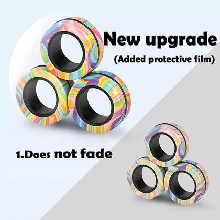 Magnetic Ring Finger Spinner Rainbow Fidget Sensory Autism Anxiety ADHD Stress - Aimall