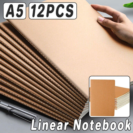 12PCS A5 Kraft Paper Notebooks Blank Grid Lined 72Page School Office Diary Book