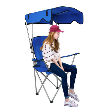 Canopy Chair Foldable W/ Sun Shade Beach Camping Folding Outdoor Fishing Blue - Aimall