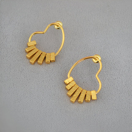Swinging Textured Long Heart Earrings Elegant Fashion Jewelry for Women Gift