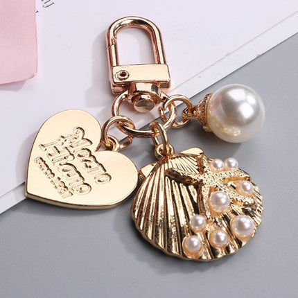 Womens Cute Key Rings Shell Heart Pearl Shape Keychain Charm Bag Hanger Pendants - Aimall