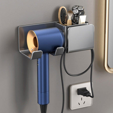 Aluminum Hair Dryer Holder Wall Mount Punch-Free Bathroom Hanging Rack Organizer