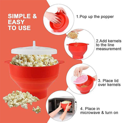 Popcorn Popper Maker Microwave Silicone Collapsible Bowl Container w/Lid Kitchen