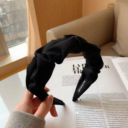 Women Fashionable Vintage Ruffled Wide Edge Solid Colour Hair Band Hoop Headband - Aimall