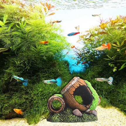Aquarium Fish Tank Decoration Hiding Cave Simulation Barrel Aquascape Ornament