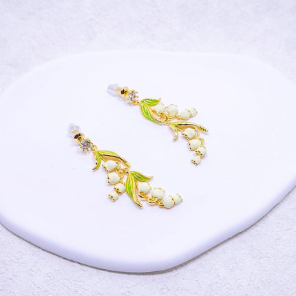 Vintage Bell Orchid Flower Long Earrings Elegant Dangle Earrings Women Jewelry