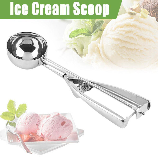 Stainless Steel Icecream Ice Cream Scoop Cookie Dough Mash Spoon Trigger 6Cm Dia - Aimall