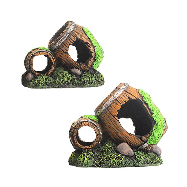 Aquarium Fish Tank Decoration Hiding Cave Simulation Barrel Aquascape Ornament