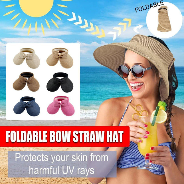 Women Roll Up Sun Visor Wide Brim Straw Hat Summer Foldable UV Protection Cap