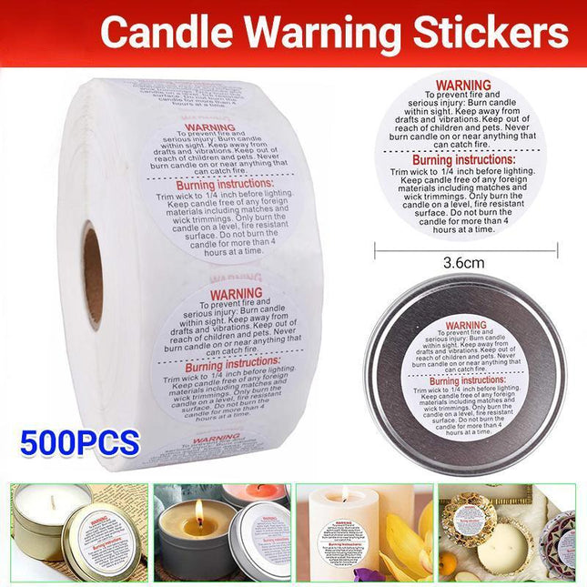 500PCS/Roll Candle Safety Warning Label Candle Jar Stickers Round Wax Melting - Aimall