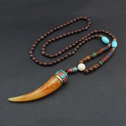 Retro Ethnic Style Pendant Sweater Chain Long Wooden Bead Necklace Fashion