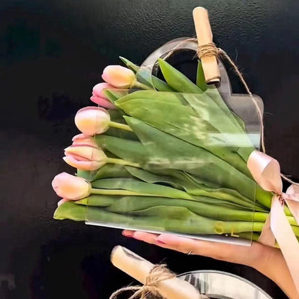 10pcs Transparent Flower Handbags Clear PET Bouquet Holder Gift Bags for Events