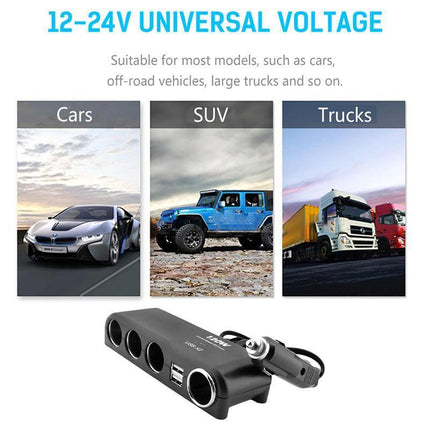 4 Way 12V 24V Multi Socket Car Cigarette Lighter Splitter USB Charger Adapter - Aimall