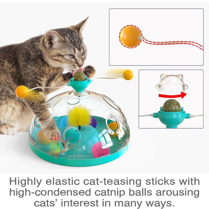 Interactive Windmill Cat Teaser Toy Treasure Box with Stick Fun Play for Pets