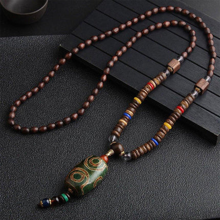 Retro Ethnic Style Pendant Sweater Chain Long Wooden Bead Necklace Fashion