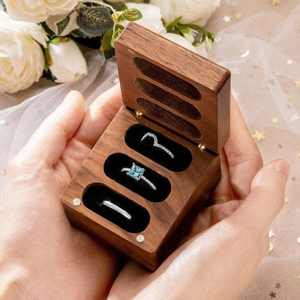 Wooden Ring Jewellery Box High Storage Box with Three Compartments for Rings
