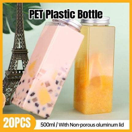 20pcs 500ml Food Grade PET Square Juice Bottles Transparent Flat Drink Container