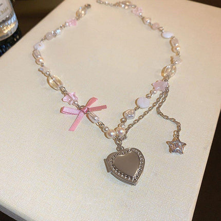 Pink Pentagram Love Pendant Necklace Sweet Jewellery Women Girls Cute Gift