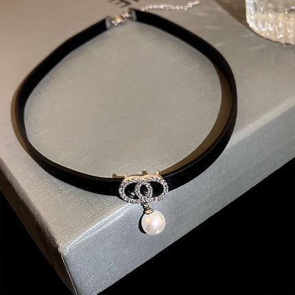 Black Leather Choker Pendant Necklace Fashion Collarbone Chain Jewelry Women