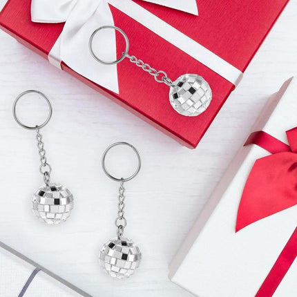 12PCS Disco Laser Ball Pendant Small Silver Bag Pendant Keychain Party Favors