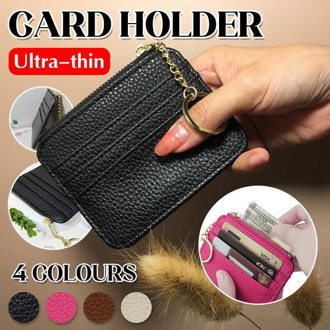 Unisex Slim Leather Wallet with Zip & Key Ring Multi-card Coin Holder Pouch Bag - Aimall